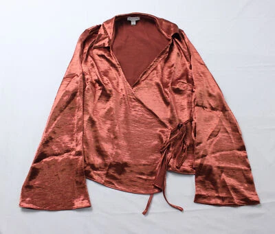 Topshop Women's Textured Satin Wrap Blouse MP7 Cinnamon Size US:10 - Image 1 of 3