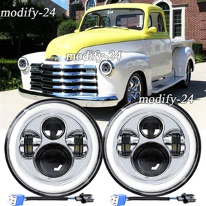 Pair 7" Inch Round LED Headlights Hi/Lo Beam DRL Halo Fit Chevy Truck Camaro C10 - Picture 1 of 12