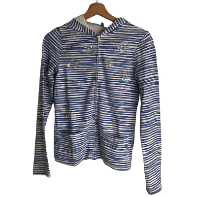 United Colors of Benetton Hoodie Hooded Jacket Zip Up Blue / White Stripe Small - Image 1 of 4