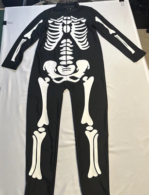 Halloween Costume Black & White Skeleton suit Size 10Y imperfect w/o mask - Image 1 of 4