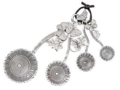 NWT GANZ Silver Measuring Spoons 4pc Set Sunflower Butterfly 1/4 1/2 1 Tsp 1 Tbs - Image 1 of 4