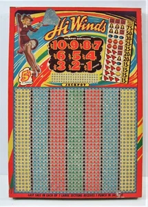 Vintage Hi Winds Umbrella Girl Lge Colorful 5 Ct Punch Board Gambling Unused Old - Picture 1 of 2