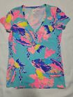 Lilly Pulitzer Michele V Neck Stretch Coral Fish Print Tee Top Size Xx Small