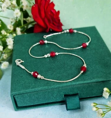 Ruby ANKLET 925 Sterling Silver chain July Birthstone Ankle Bracelet - Image 1 of 4
