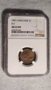 1857 FLYING EAGLE Cent NGC MS62 BN N-1 LARGE DATE 1C Coin PRICED TO SELL! - Picture 1 of 4