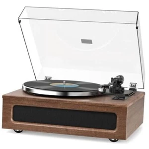 Turntable Brown Nostalgic Built-in Treble and Bass 4 Full-range Stereo Speakers - Picture 1 of 8