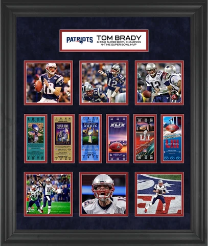 Tom Brady New England Patriots Frmd 23" x 27" 6-Time SB Champ Ticket Collage Cover