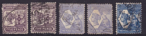 SOUTH AUSTRALIA 1894 2 1/2d Violet/Blue/Purp QV SHADES SET X4 USED SG 234 (NG61) Cover