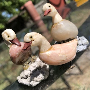 Set 3 Vintage Peruvian Carved Stone Duck Figurines Crystal Semiprecious Stone - Picture 1 of 12