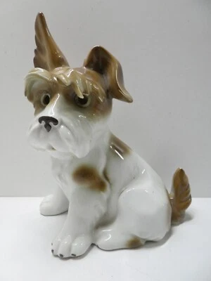 VINTAGE CONTINENTAL PORCELAIN DOG STATUE FIGURINE LAMP NIGHT LIGHT - Image 1 of 4
