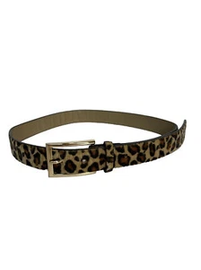 Express Womens Leather Belt Brown Animal Print Size Small Brass Buckle NWT - Picture 1 of 6