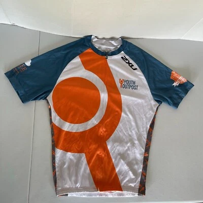 Camiseta de Ciclismo 2XU Hombre Camisa Mediana Naranja Blanco Azul Gráficos Bolsillo Foto 1 de 4