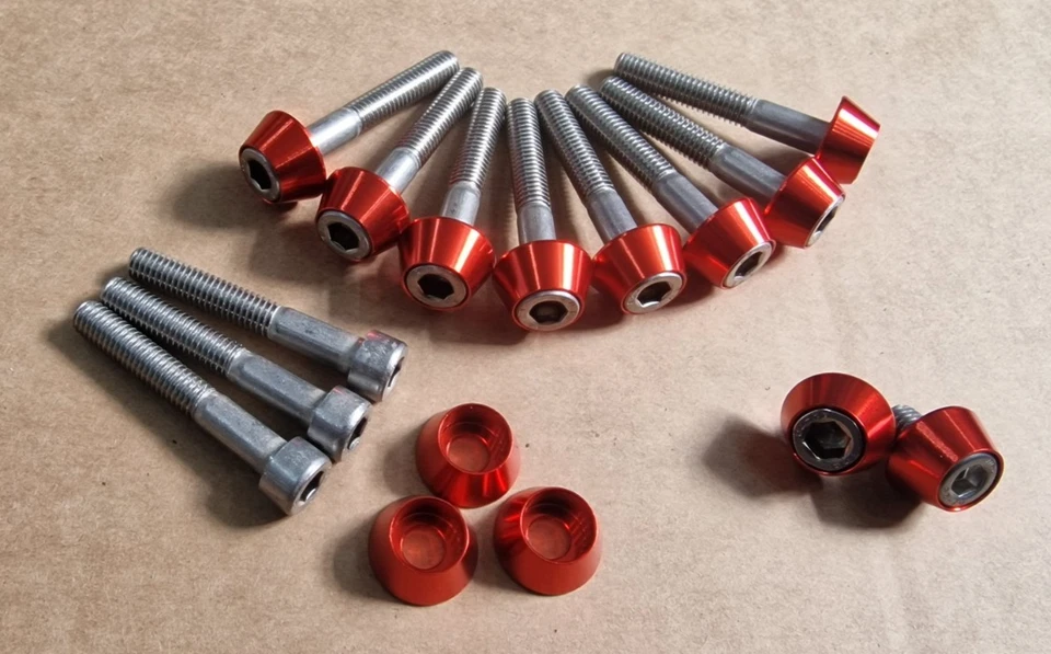 KIT DE PERNOS DE CUBIERTA DE VÁLVULA DE LEVA BASCULANTE DE ACERO INOXIDABLE MAZDA MX5 MK1 MK2 ARANDELAS ROJAS Foto 1 de 1