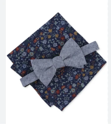 Nuevo con etiquetas Bar III Para Hombres 2 Piezas Azul Pajarita Floral Bolsillo Cuadrado Conjunto Nuevo Foto 1 de 3