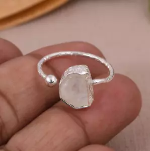 Anillo ajustable de piedras preciosas de luna áspera 925 anillo curativo de cristal crudo de ley - Imagen 1 de 9