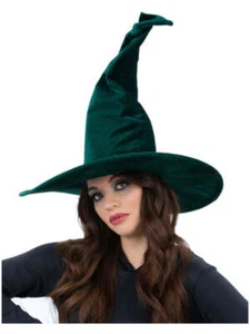 Green Velour Witches Hat Emerald Green Fancy Dress Witch Accessory Halloween Lad - Picture 1 of 2