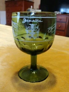 Jamaica Olive Green Thumbprint Glass Goblet Embossed  - Picture 1 of 10