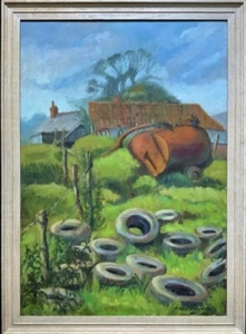 Farming, Nr Longleat - Maravillosa pintura al óleo grande contemporánea de granja - Imagen 1 de 10