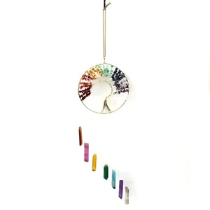 15cm Tree of Life Chakra Crystal Gemstones Agate Slices Reiki Healing Wind Chime - Picture 1 of 7