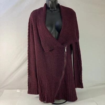 Cárdigan tejido Rachel Roy para mujer manga larga cuello cremallera borgoña talla XXL Foto 1 de 4
