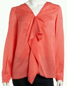  NEW! Rachel Roy Cascade Pink Silk Textured V-Neck Long Sleeves Blouse Large - Picture 1 of 6