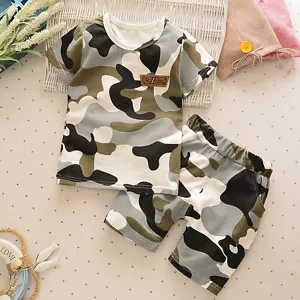 2 piezas Camisetas de camuflaje para niños pequeños niños + Pantalones cortos Ropa informal Juegos - Imagen 1 de 5