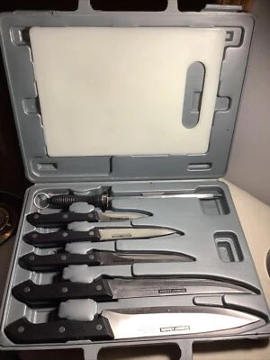 Schmidt Bros Stainless Steel Cutlery Set 5 Knives W/ Sharpener &CutBoard In Case - Image 1 of 4