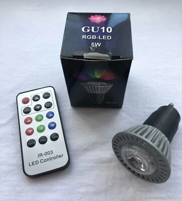 LED Colour Changing Light Bulb GU10 5W 240V RGB with IR Remote Control  - Image 1 of 4