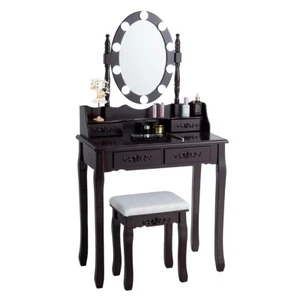 4 Drawers Vanity Table Dressing Table W/10 Dimmable Bulbs  &Touch Switch Brown - Picture 1 of 12