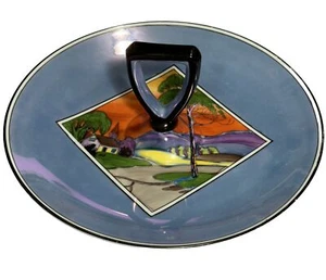 Serviertablett Noritake Art Deco Glanzgeschirr mittigem Griff Dorfszene - Bild 1 von 6