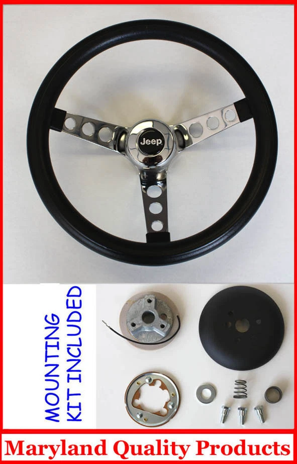 Volante de espuma negra 14 1/2" para Jeep CJ5 CJ7 Cherokee Wrangler Wagoneer Foto 1 de 4