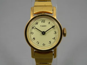 Dainty Vintage Timex Watch Women 20mm Gold Tone Stretch Band Manual Wind 5.75"+ - Picture 1 of 13