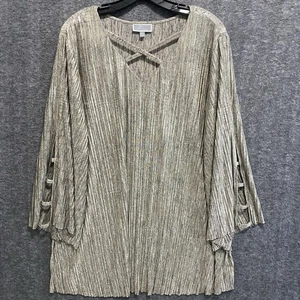 JM Collection Top Womens 2X Gold V Neck Cutout Sleeves Shimmer Stretch Tunic - Picture 1 of 9