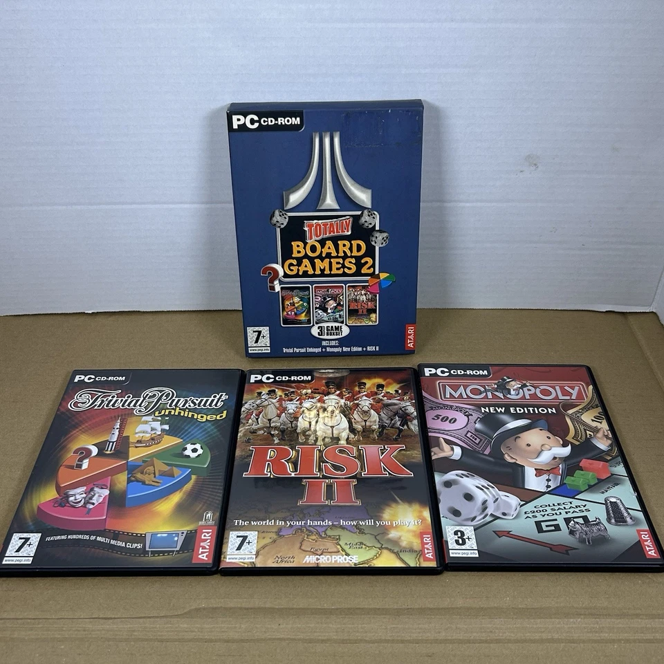 PC Totally Board Games 2 Trivial Pursuit Unhinged, Risk II, and Monopoly- Used - Image 1 of 1