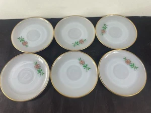 Vintage Anchor Hocking Fire King Weiß und Gold Untertassen 6 Zoll 6er Set - Bild 1 von 15