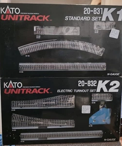 NIB KATO UNITRACK N GAUGE K1 & K2 ELECTRIC TURNOUT TRACK/SWITCH SET OF 2  - Picture 1 of 7