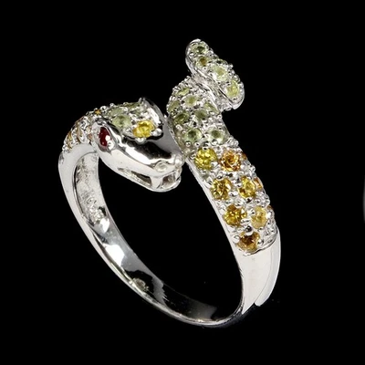 925 Sterling Silver Ring Round Peridot Garnet Sapphire Gemstone Jewelry Size 8.5 - Image 1 of 4