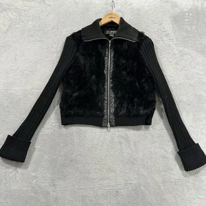 C. Magic Pullover mit durchgehendem Reißverschluss Damen Medium schwarz Kaninchenfell Y2K Vintage Punk Alt - Bild 1 von 9