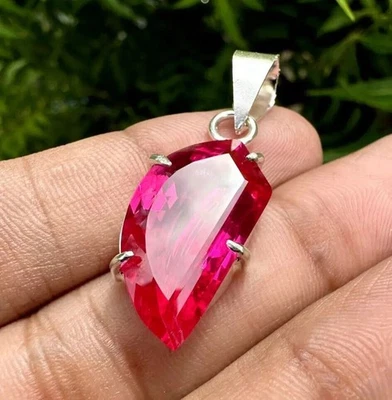 Collana in argento massiccio 925 25+CT vera pietra preziosa zaffiro rosa... - Immagine 1 di 4