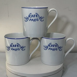 Set Of 3 Limoges France Bernardaud Cafe Paris Blue Coffee Mugs 3 3/4" READ - Picture 1 of 8