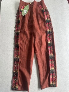 Farm Rio braune Karotte Cropped Hose neu mit Etikett Größe Small $ 235 Perlen Fransen schmale Passform - Bild 1 von 4