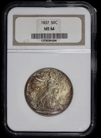 1937 Walking Liberty 50c NGC MS 64 Half Dollar Toned Cover