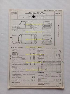 Innocenti Austin I-4 1964 scheda omologazione DGM Motorizzazione Facsimile - Immagine 1 di 3