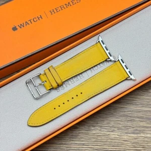 HERMES Apple Watch 41/40/38mm Yellow Leather Band Single Tour Used no box - Photo 1/6