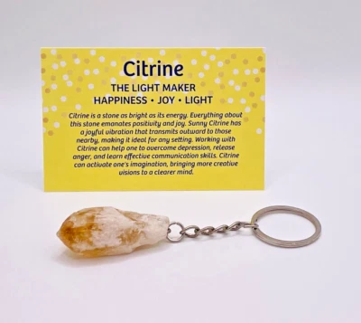  Citrine Crystal Key Ring Keyring Reiki Healing Gemstone + card - Image 1 of 4