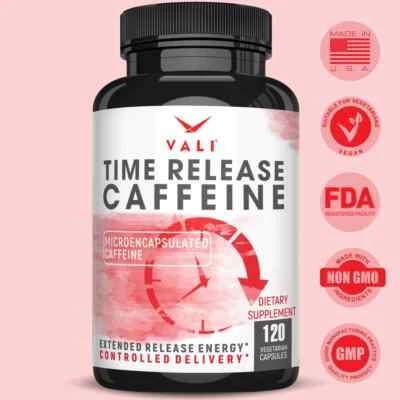 VALI Time Release Caffeine - Cafeína Microencapsulada, 120 Cápsulas Vegetales Foto 1 de 4