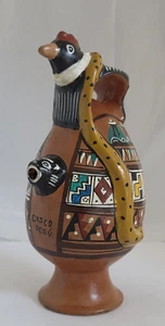 Vintage Cusco Peru Chicha Art Pottery Jug Folk Art with Animals & Village Scenes - Picture 1 of 11