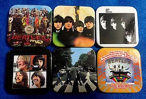 BEATLES ALBUM COVER MAGICAL MYSTERY TOUR SGT PEPPER ABBEY ROAD 6 SQ BUTTONS PIN - Picture 1 of 1