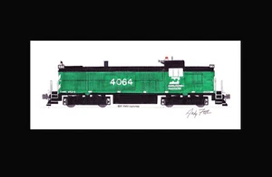 Burlington Northern RS3 #4064 11""x17"" estampado enmarañado firmado por Andy Fletcher - Imagen 1 de 1