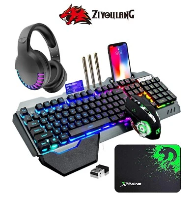 Full size Wireless Gaming Keyboard Mouse and Bluetooth Headset Set RGB Light PC - Image 1 of 4
